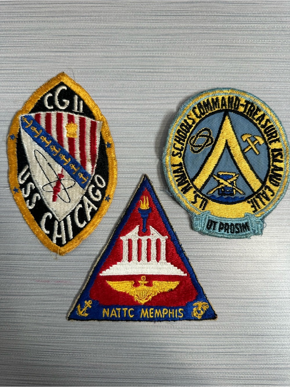 Vintage US Navy Patch Lot USS Chicago CG-11, NATTC Memphis, Treasure Island CA